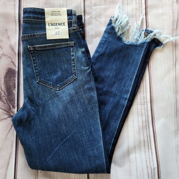 L'AGENCE Denim - NWT L'Agence "High Line Skinny" Jeans Classic Vintage Stripe Destruct Blue 27